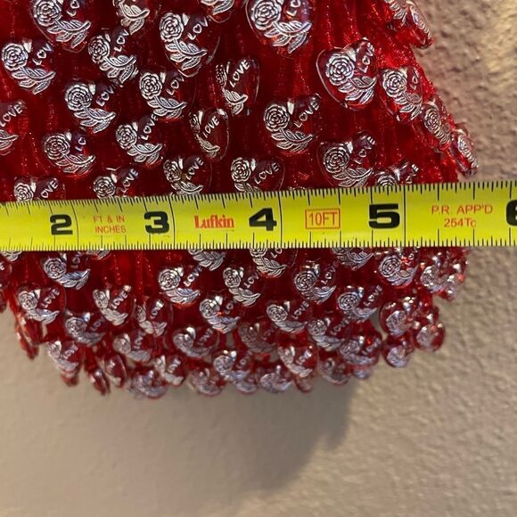 La viola Vintage Red Satin LOVE Beads with Hearts Long Chain Crossbody Purse - Picture 7 of 16